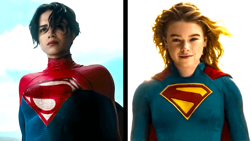 Sasha Calle as Supergirl in The Flash and Milly Alcock as Supergirl in Supergirl (2026).