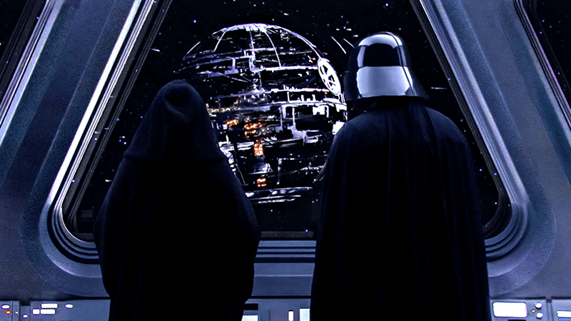 Darth Vader and the Emperor watching Death Star under construction.