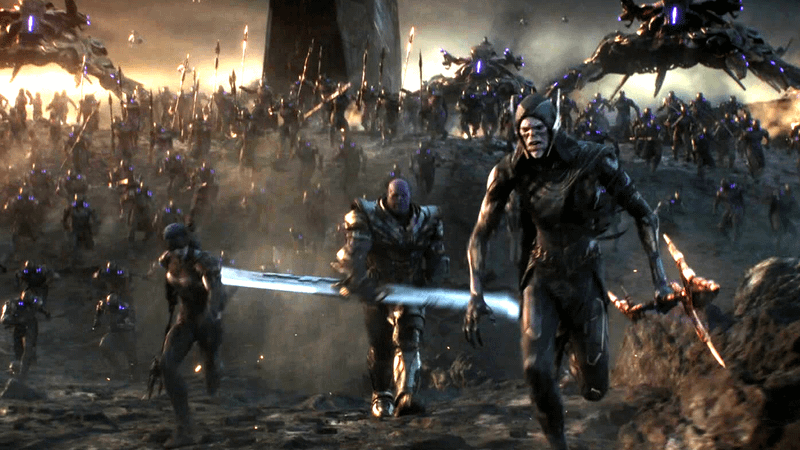 Proxima Midnight, Thanos, and Corvus Glaive in Avengers: Endgame