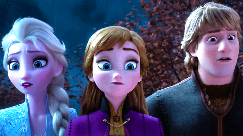 Anna, Elsa, and Kristoff in Frozen 2.