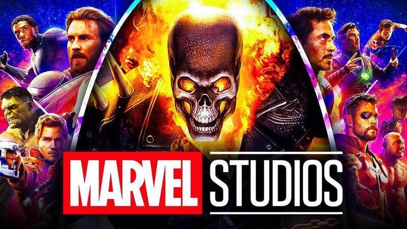 Ghost Rider surrounded by the Avengers and the Marvel Studios logo.