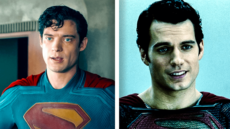 David Corenswet as Superman in 'Superman,' Henry Cavill as Superman in Man of Steel.'