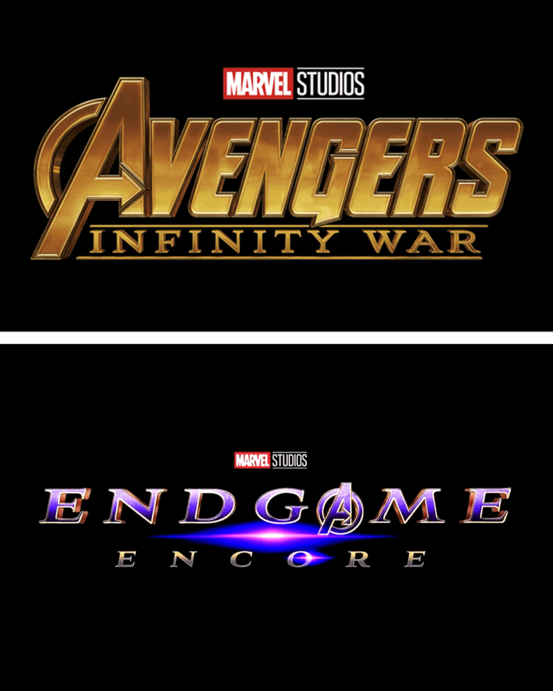 The Avengers: Infinity War logo and the Endgame: Encore logo.