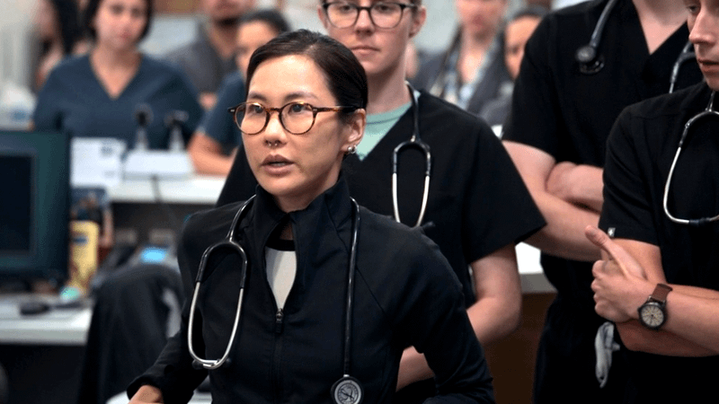 Irene Choi as Joy Kwon telling everyone about her skill in The Pitt Season 2, Episode 8.
