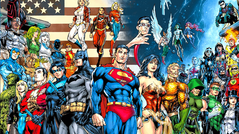 The Justice League heroes in DC Comics.