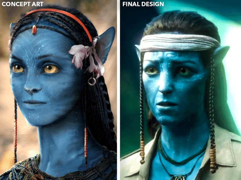 Concept art comparison between Sigourney Weaver's Kiri and Grace from 2009's Avatar