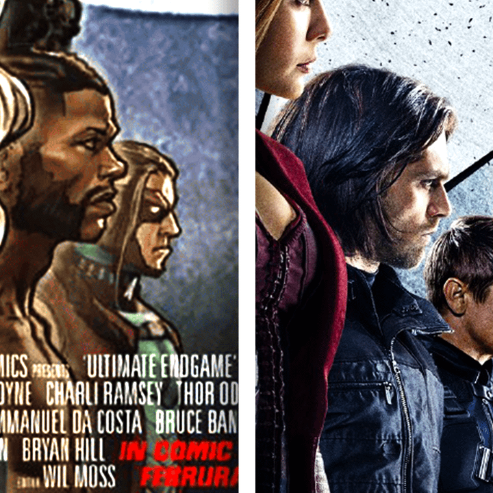 Luke Cage on the Ultimate Endgame cover and Bucky Barnes on the Captain America: Civil War poster.
