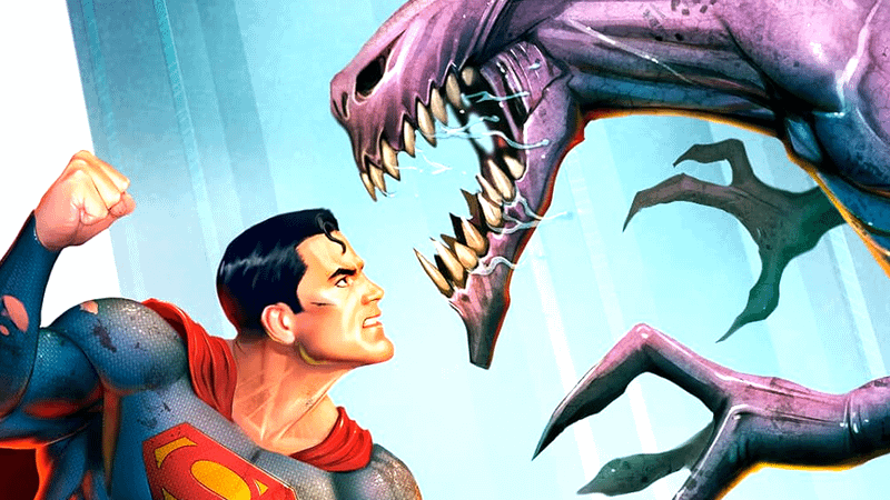 Superman fighting an alien in Superman: Man of Tomorrow