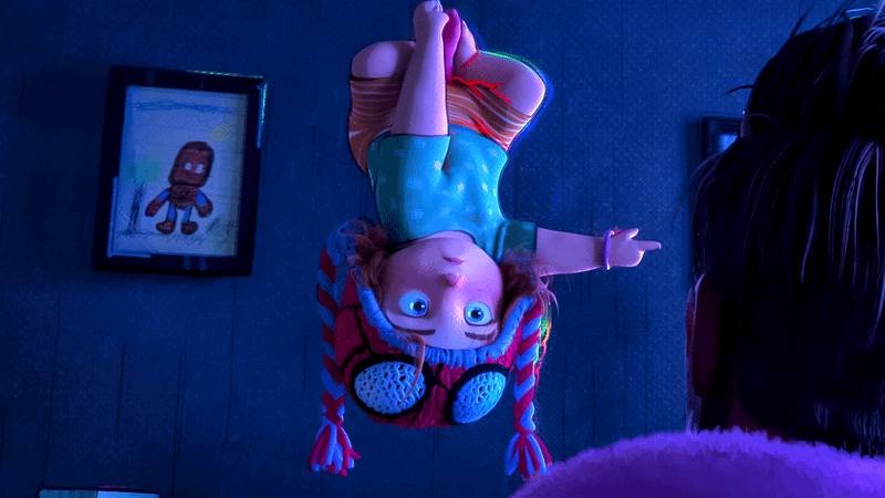 Mayday parker dangling from web in Across the SpiderVerse.