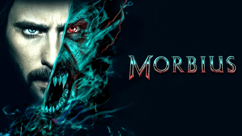A split image of Jared Leto's Morbius, showing the character's vampire side on the right.