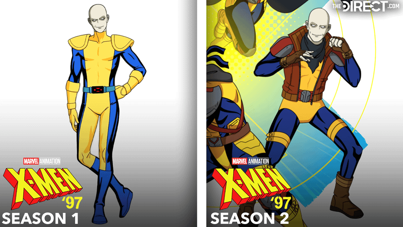 Morph X-Men costume from 'X-Men '97' Season 1, Morph X-Men costume from 'X-Men '97' Season 2 with leather vest.