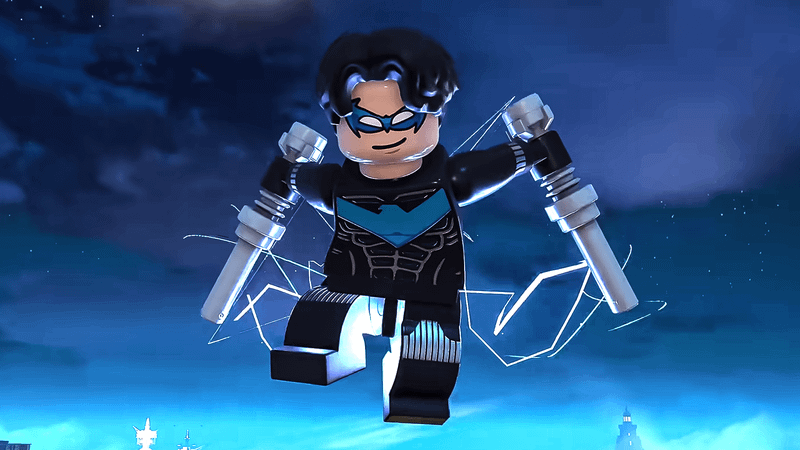 Nightwing with escrima sticks in LEGO Batman: Legacy of the Dark Knight.