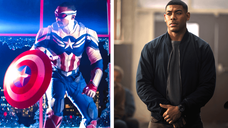Anthony Mackie as Captain America/Sam Wilson in 'The Falcon and the Winter Soldier,' Aaron Pierre as John Stewart with his hands clasped in 'Lanterns.'