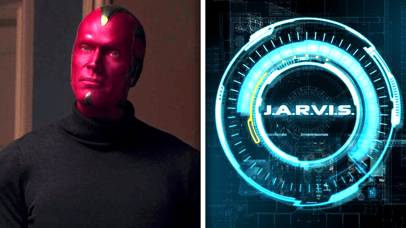 Paul Bettany as Vision in WandaVision, JARVIS logo