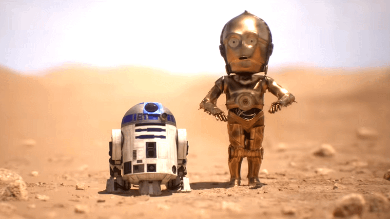 R2-D2 and C-3PO in the Super Bowl Funday Football teaser.