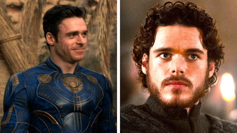 Richard Madden as Ikaris in Eternals and Robb Stark in Game of Thrones.