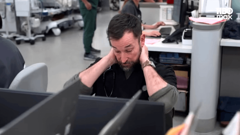 Dr. Robby looking stressed in The Pitt Season 2, Episode 13.