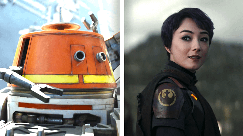 Ahsoka characters Sabine Wren and Chopper.