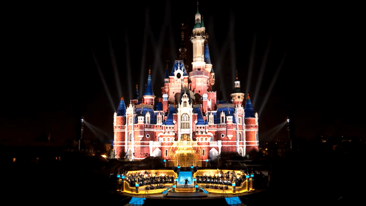The castle at Shanghai Disneyland at night.