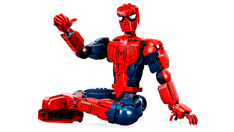 The Spider-Man LEGO figure point with a thumbs up.