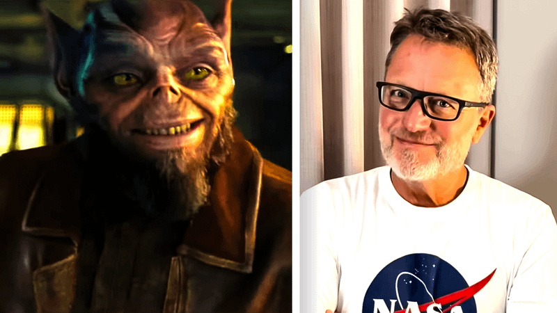 Zeb Orellios in 'The Mandalorian and Grogu,' Steve Blum in NASA shirt.
