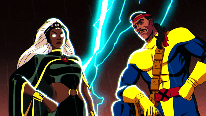 Storm and Forge with lighting behind them in X-Men '97.