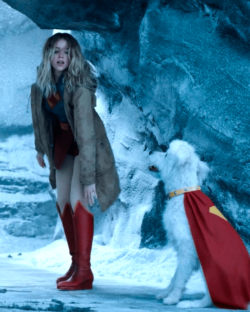 Milly Alcock as Supergirl with Krypto the Super-dog in Superman