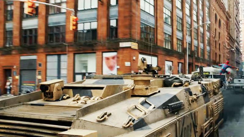 Armored tank driving through New York in Spider-Man: Brand new Day trailer.