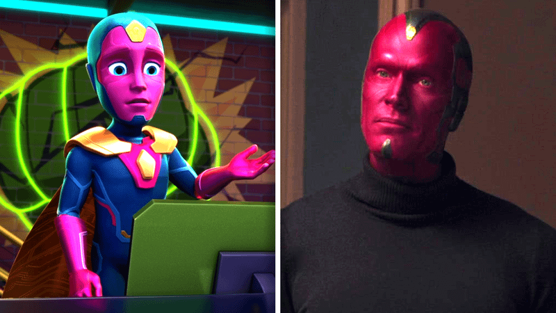 A comparison of Vision in Iron Man and His Awesome Friends and the MCU