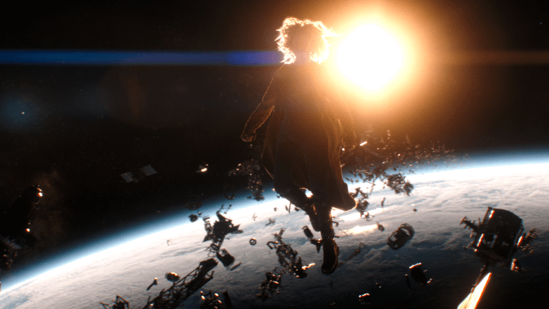 Supergirl floating in space in 'Supergirl.'