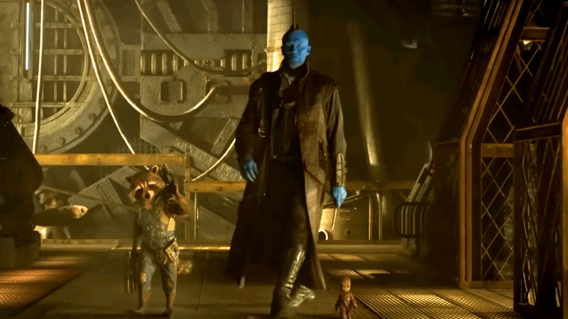 Rocket Raccoon, Michael Rooker as Yondu, and Groot in Guardians of the Galaxy Vol. 2
