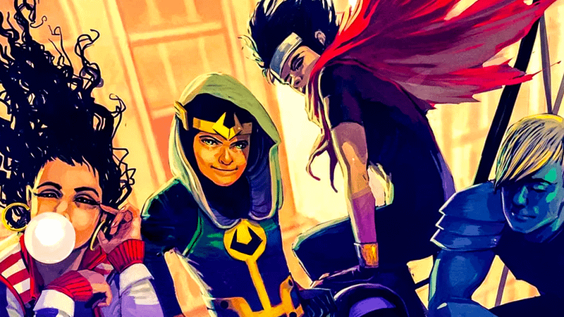 America Chavez, Kid Loki Wiccan and Hulking.
