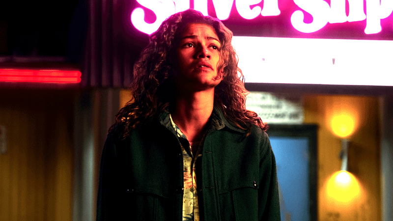 Zendaya's Rue looking up in Euphoria Season 3.