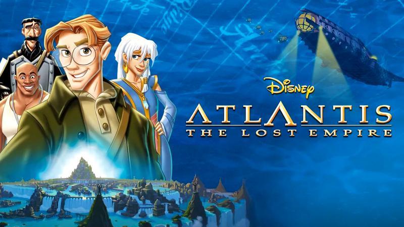Atlantis title with the animated characters and a massive ship in the ocean