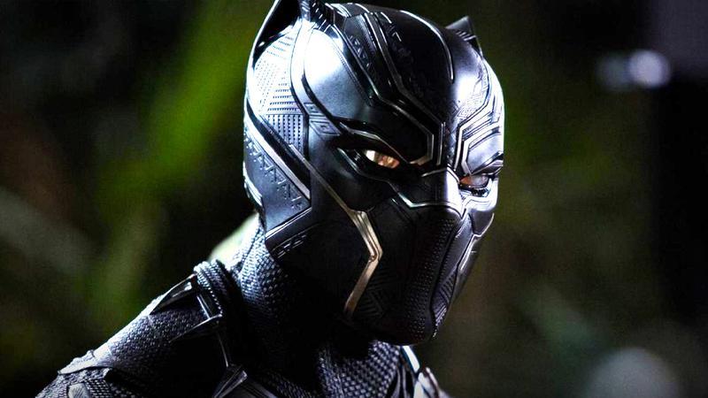 Chadwick Boseman as Black panther in his mask in Black Panther