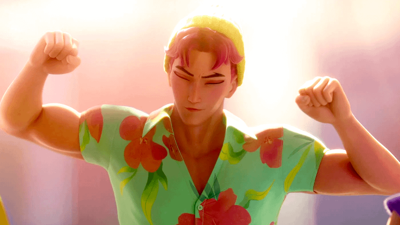 Abs Saja flexing his arms in K-Pop Demon Hunters
