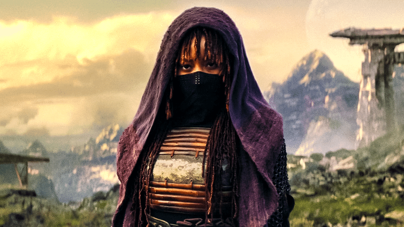 Amandla Stenberg as Mae with as mask on in The Acolyte.