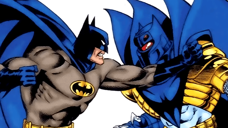 Batman vs. Azrael in Batman: Knightfall Part 1.