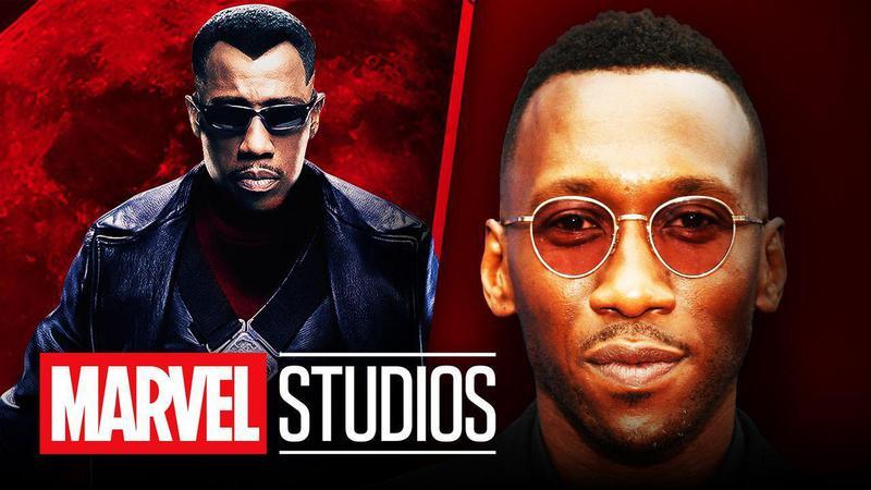 Mahershala Ali with Wesley Snipes Blade and Marvel Studios logo.