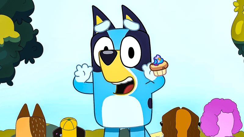 Bluey with cupcake in Bluey.