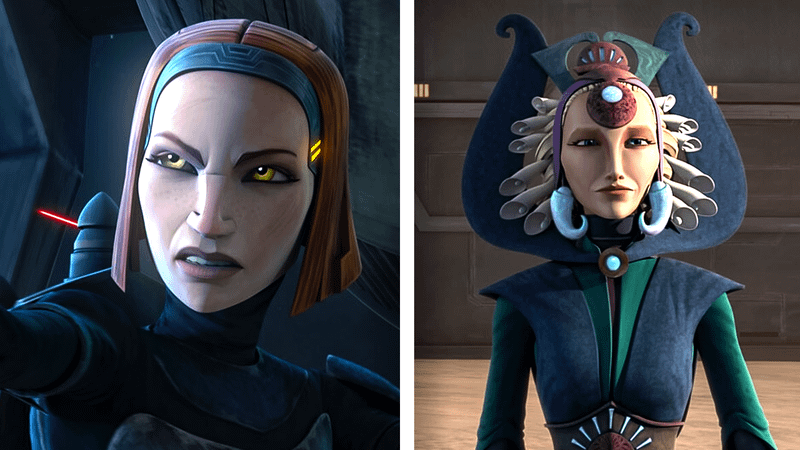 Satine and Bo-Katan Kryze.in Star Wars aimated show Clone Wars.