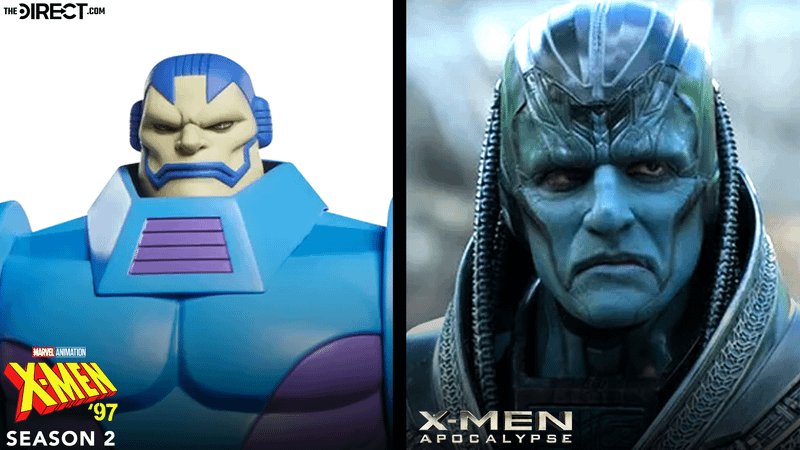 Apocalypse figure from 'X-Men '97' and Oscar Isaac as Apocalypse in 'X-Men: Apocalypse.'