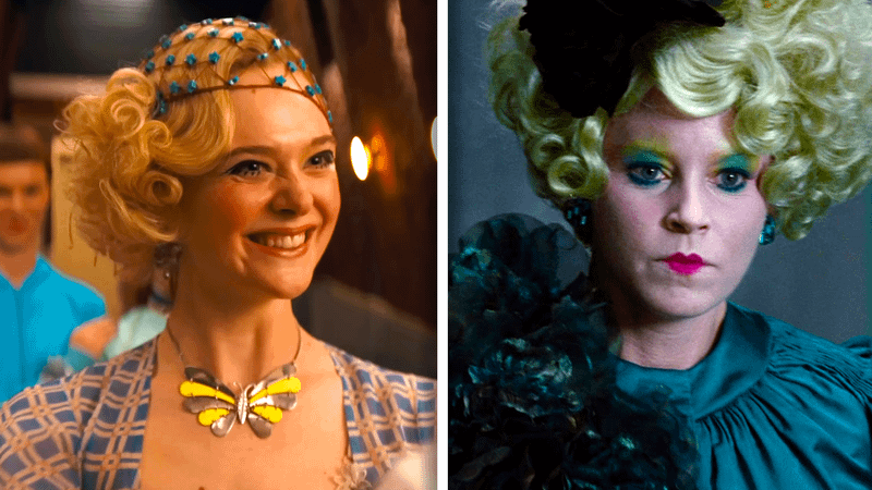 Elle Fanning and Elizabeth Banks as Effie Trinket