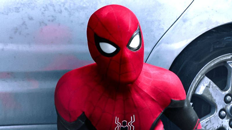 Tom Holland Spider-Man beside car in Far From Home.