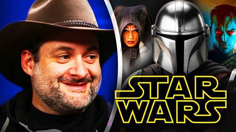 Dave Filoni next to Star Wars logo and various Star Wars characters.