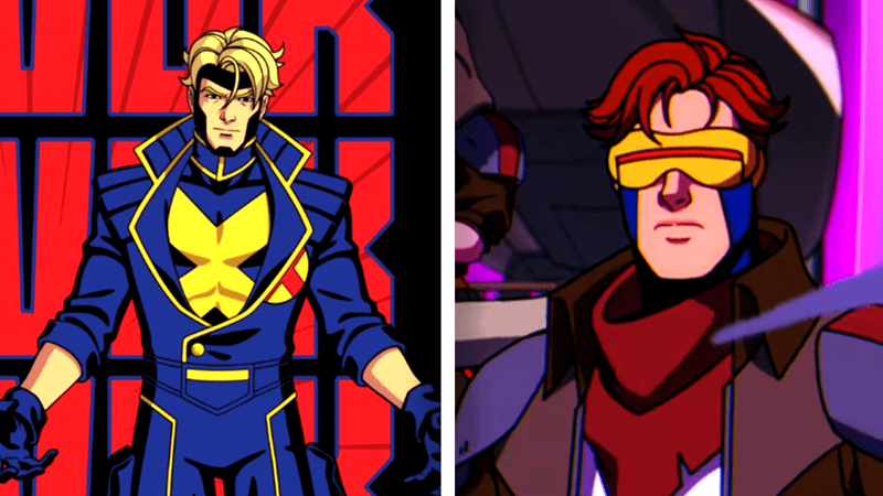 Havok in blue and yellow costume from 'X-Men '97,' Cyclops in red scarf and brown jacket from 'X-Men '97.'