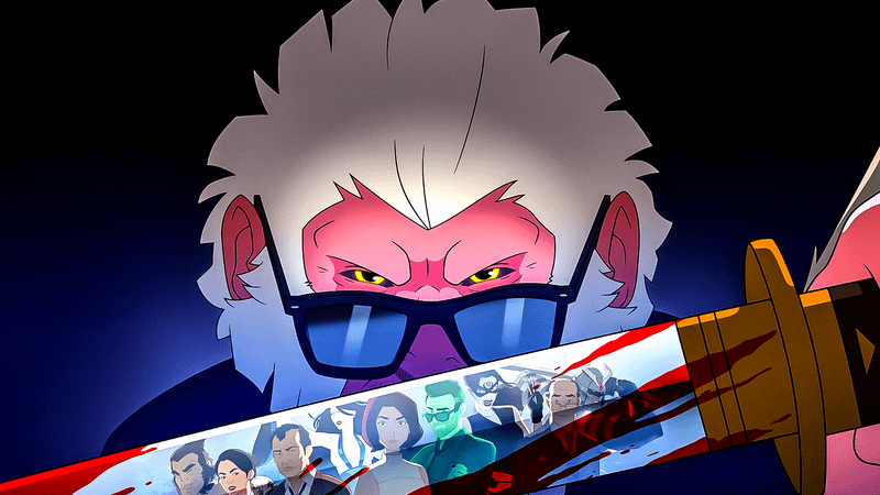 Japanese macaque known as Hit-Monkey wielding a sword.