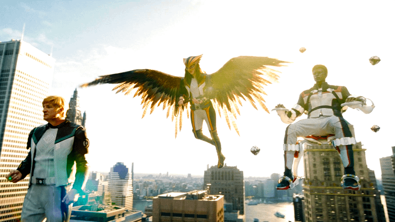 Nathan Fillion as Guy Gardner, Isabela Merced as Hawkgirl, Edi Gathegi as Mr. Terrific in Superman