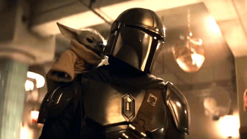 The Mandaloridan and Grogu from the first movie trailer.