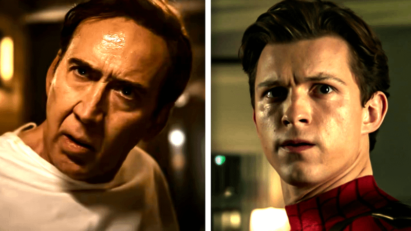 Nicolas Cage as Ben Reilly and Tom Holland as Peter Parker.